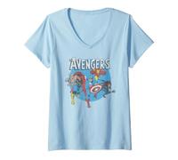 Donna Marvel The Avengers Classic And Retro Group Portrait Vintage Maglietta con Collo a V