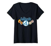 Donna Marvel The Fantastic Four: First Steps Retro Team & Logo Maglietta con Collo a V