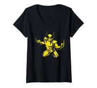 Donna Marvel X-Men Yellow Shaded Silhouette Wolverine Attack Pose Maglietta con Collo a V