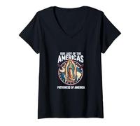 Donna Mary Virgen De Guadalupe Nostra Signora Cattolica Maglietta con Collo a V