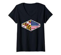 Donna Maryland and USA Flags: Americans Honor and Pride Maglietta con Collo a V