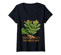 Donna Maryland Territory Tree La Quercia Bianca Maglietta con Collo a V