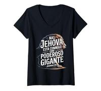 Donna mas Jehová Está Conmigo - Potente Leone Geremia 20:11 Maglietta con Collo a V