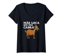 Donna Más Loca Que Una Cabra Granja Granjero Campesina Retro Maglietta con Collo a V