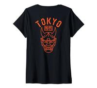 Donna Maschera Demone Oni Samurai Giapponese Hannya Teschio Tokyo Maglietta con Collo a V