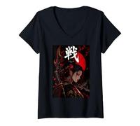 Donna Maschera Giapponese Oni Samurai Girl Dark Estetic Anime Katana Maglietta con Collo a V