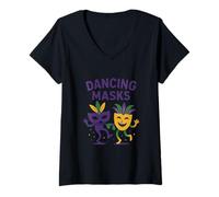 Donna Maschere danzanti Mardi Gras Celebration Design Maglietta con Collo a V