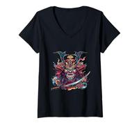 Donna Maschere Samurai Spirito Guerriero Senza Paura Maglietta con Collo a V