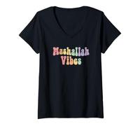 Donna Mashallah Vibes - Divertente Espressione Islamica Colorata Maglietta con Collo a V