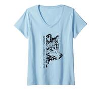 Donna Mashantucket Pequot Lupo dagli occhi di ghiaccio indiano tribale arte patrimonio Maglietta con Collo a V