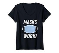 Donna Masks Work Wear a Face Mask & Social Distance & Hygiene Maglietta con Collo a V