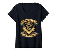 Donna Masonic_symbol con "Affrontare il_EAST, Building Unity" S&C Maglietta con Collo a V