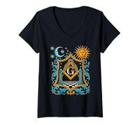 Donna Masonic_Symbol con Crescent_Moon, & Masonic Pols S&C Maglietta con Collo a V