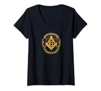 Donna Masonic_symbol con "United in the Craft and Brotherhood" S&C Maglietta con Collo a V