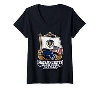 Donna Massachusetts Stands Under One Flag Maglietta con Collo a V