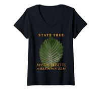 Donna Massachusetts Territory Tree L'olmo americano Maglietta con Collo a V