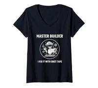 Donna Master Builder I Fix It with Duct Tape - Emblema Professionale Maglietta con Collo a V