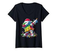 Donna Master Builder Kids Building Blocks Dabbing Christmas Lights Maglietta con Collo a V