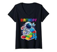 Donna Master Builder Space Astronaut 4th Birthday Mattoncini Blocchi Maglietta con Collo a V