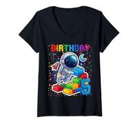 Donna Master Builder Space Astronaut 5th Birthday Mattoncini Blocchi Maglietta con Collo a V