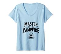 Donna Master of The Campfire S'Mores Amante Divertente Camping Maglietta con Collo a V