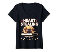 Donna Mastino a forma di cuore, idea regalo divertente per cuccioli Maglietta con Collo a V