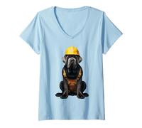 Donna Mastino Napoletano Cane Giallo Hard Hat Operaio edile Maglietta con Collo a V