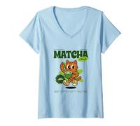 Donna Matcha Club Cat - Assaggia la tranquilla delizia Verde Maglietta con Collo a V