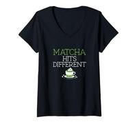 Donna Matcha Colpisce Diversi Divertenti Amanti del tè Matcha Maglietta con Collo a V