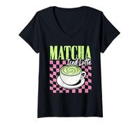Donna Matcha Green Tea Lover Ghiacciano Matcha Latte Maglietta con Collo a V