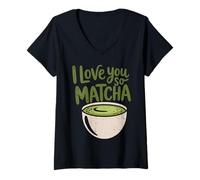 Donna Matcha Green Tea Lover Ghiacciano Matcha Latte Maglietta con Collo a V