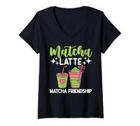 Donna Matcha Green Tea Lover Ghiacciano Matcha Latte Maglietta con Collo a V