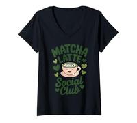 Donna Matcha Green Tea Lover Ghiacciano Matcha Latte Maglietta con Collo a V