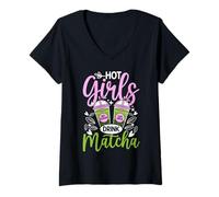 Donna Matcha Green Tea Lover Ghiacciano Matcha Latte Maglietta con Collo a V