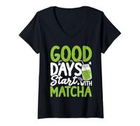 Donna Matcha Green Tea Lover Ghiacciano Matcha Latte Maglietta con Collo a V