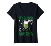 Donna Matcha Green Tea Lover Ghiacciano Matcha Latte Maglietta con Collo a V