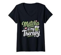 Donna Matcha Green Tea Lover Ghiacciano Matcha Latte Maglietta con Collo a V