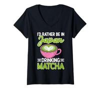 Donna Matcha Green Tea Lover Ghiacciano Matcha Latte Maglietta con Collo a V