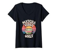 Donna Matcha Matcha Matcha Vibes Only Stile retrò Matcha Maglietta con Collo a V