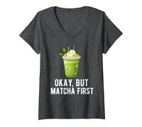 Donna Matcha Tea Latte Lover per Il tè Verde Divertente Amante del Matcha Maglietta con Collo a V, Grigio Scuro, M