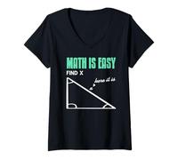Donna Matematica Facile Trova X Battuta Geometrica Divertente Maglietta con Collo a V
