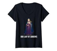 Donna Mater Dolorosa Madonna Addolorata Vergine Maria Cattolica Maglietta con Collo a V