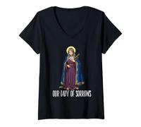 Donna Mater Dolorosa Madonna Addolorata Vergine Maria Cattolica Maglietta con Collo a V