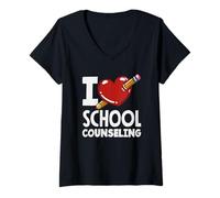 Donna Matita a Forma di Cuore con Scritta «I Love School Counseling» Maglietta con Collo a V