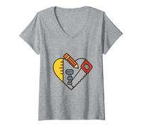 Donna Matita Righello e Disegno Cuore Sega Maglietta con Collo a V
