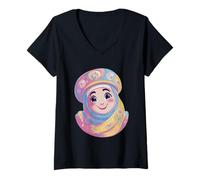 Donna Matrioska Bambola Russa Nesting Folk Carattere Grafico Viso Maglietta con Collo a V