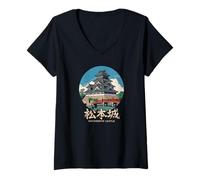 Donna Matsumoto Castle Japan Travel Souvenir giapponese Kanji Retro Maglietta con Collo a V