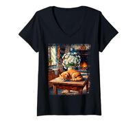 Donna Mattina tranquilla in Cucina Maglietta con Collo a V