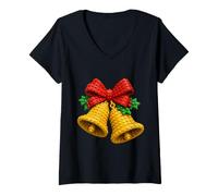 Donna Mattone Natale Campana Block Building Master Builder Maglietta con Collo a V