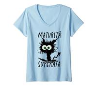 Donna Maturita Superata 2025 2026 Gatto Maglietta con Collo a V